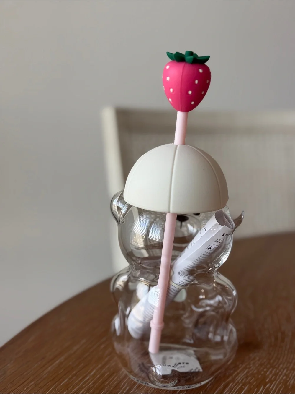 Starbucks Pink Bearista Glass Cup Strawberry Straw